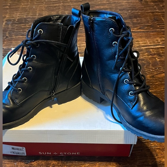 SUN + STONE
Black Lace-Up Lug Combat Boots - Picture 4 of 7